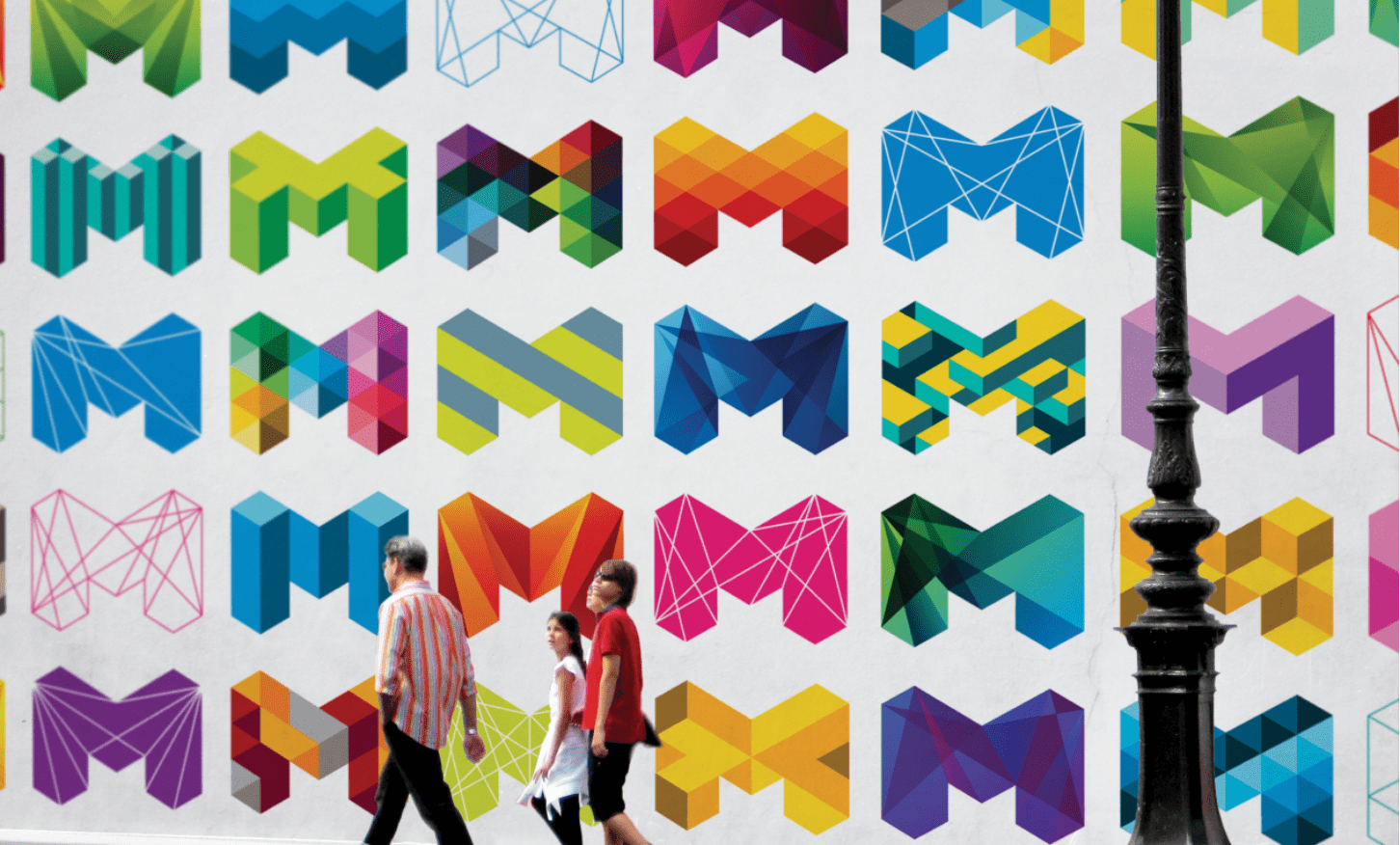 Affiche montrant plusieurs version du même logo dans l'optique dynamic brands