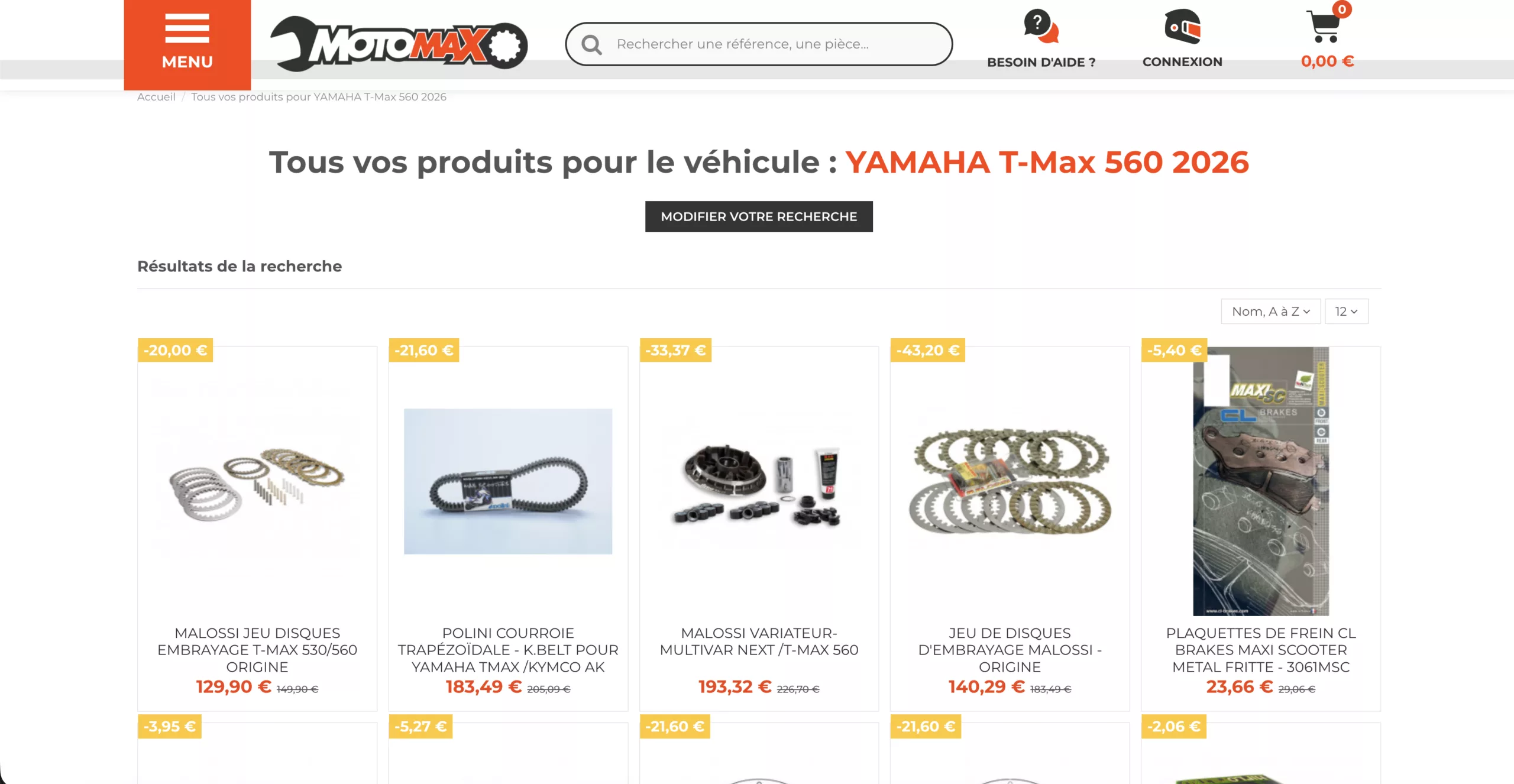 Capture d'écran des résultats de recherche Motomax