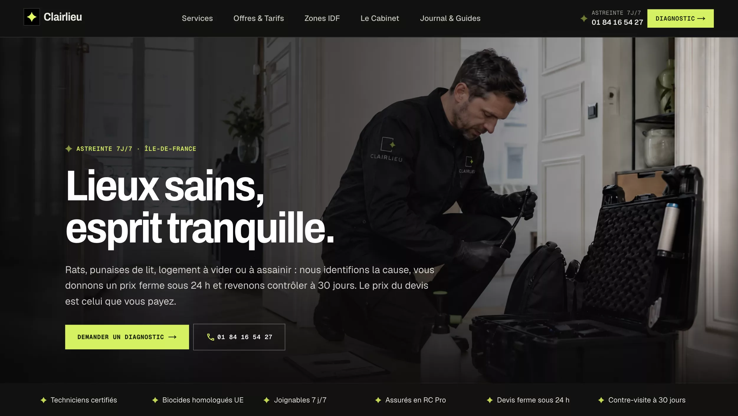 Capture d'écran de la page d'accueil du site internet Clairlieu