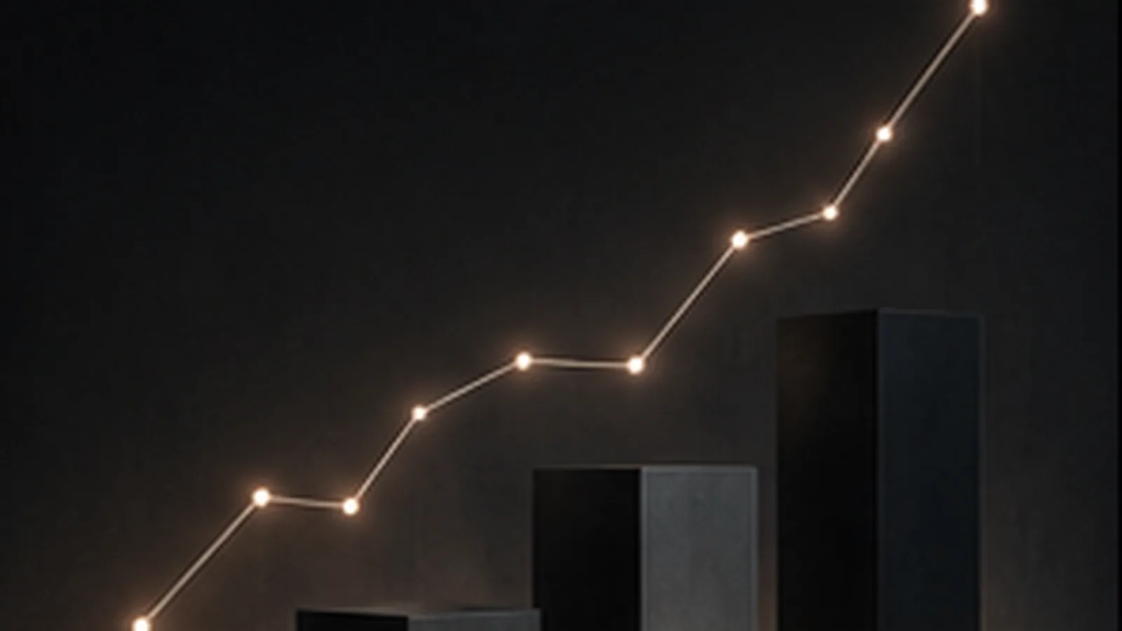 Ligne de points lumineux montant au-dessus de blocs sombres de hauteurs différentes