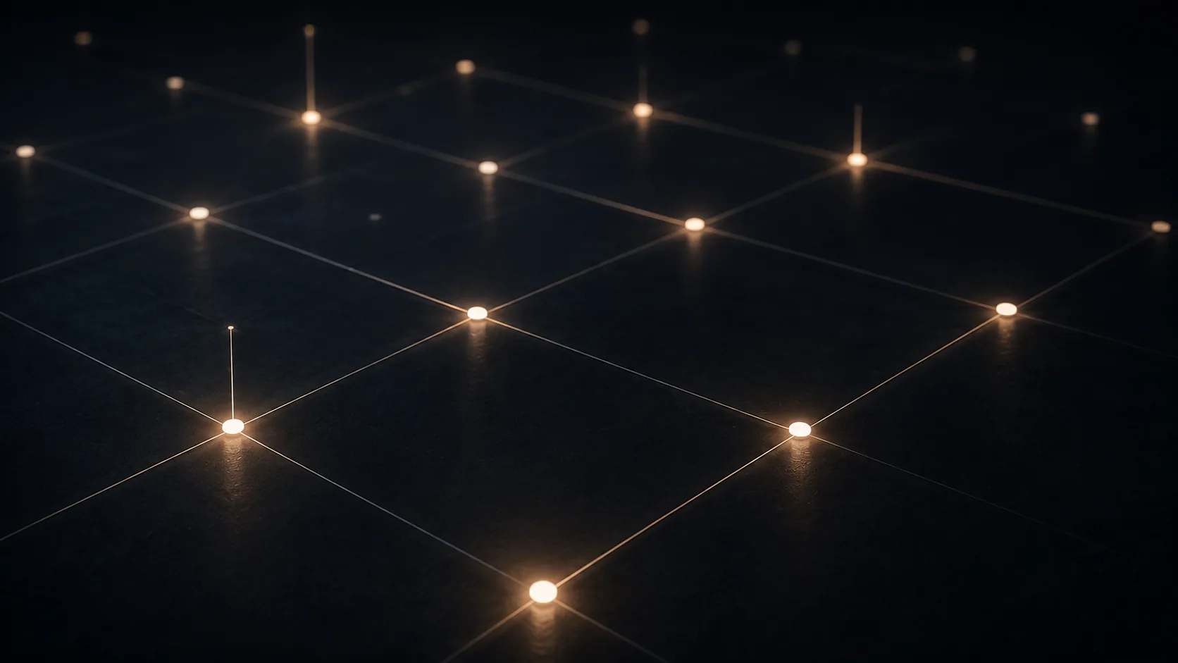 Grille de points lumineux reliés entre eux sur un plan sombre