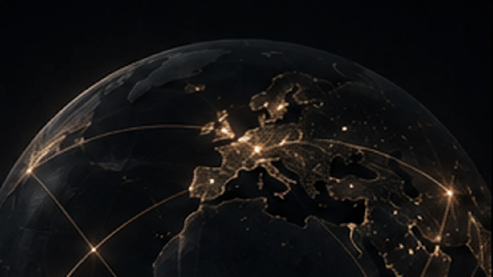 Globe terrestre sombre parcouru de lignes lumineuses reliant des points entre eux