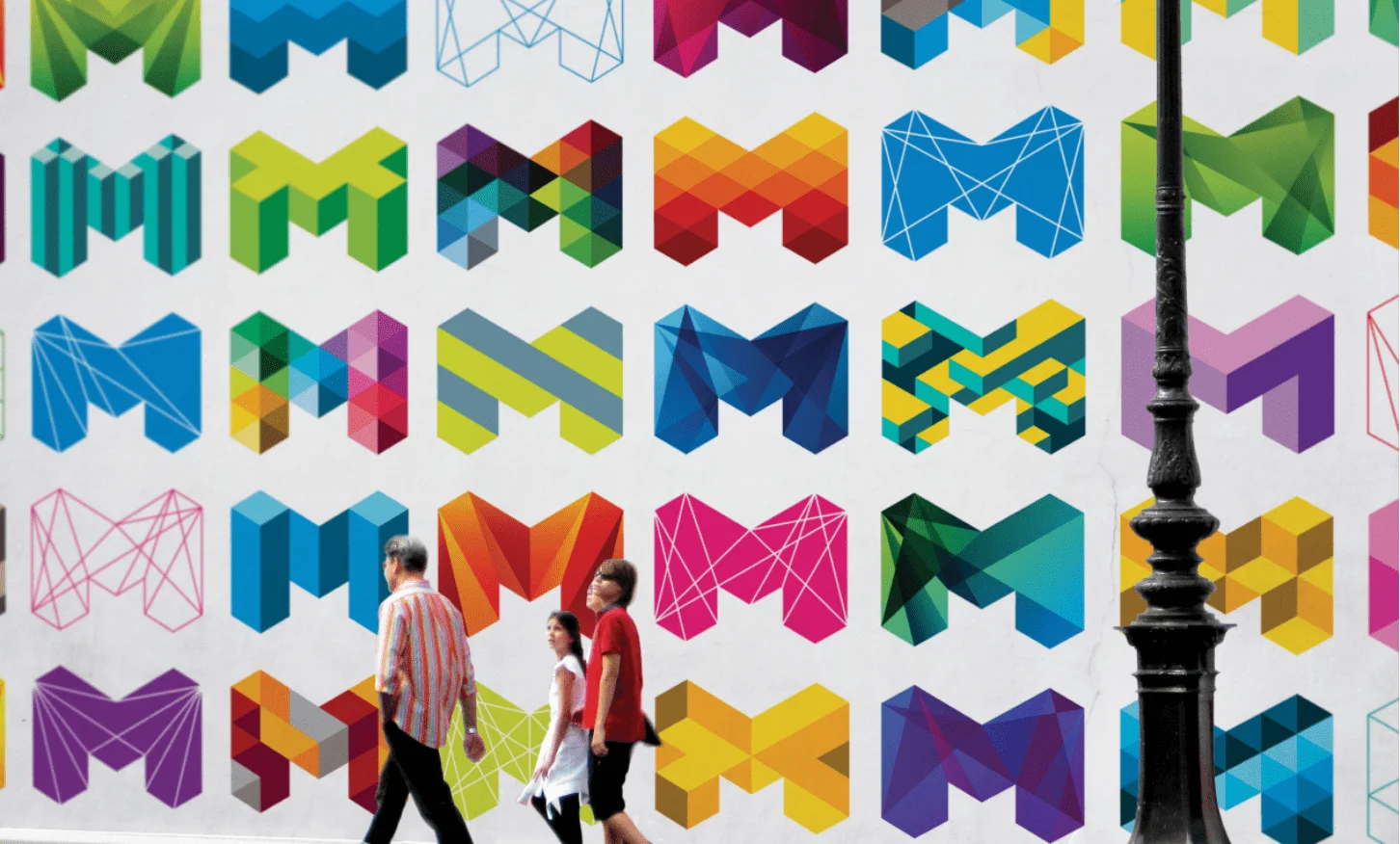 Affiche montrant plusieurs version du même logo dans l'optique dynamic brands